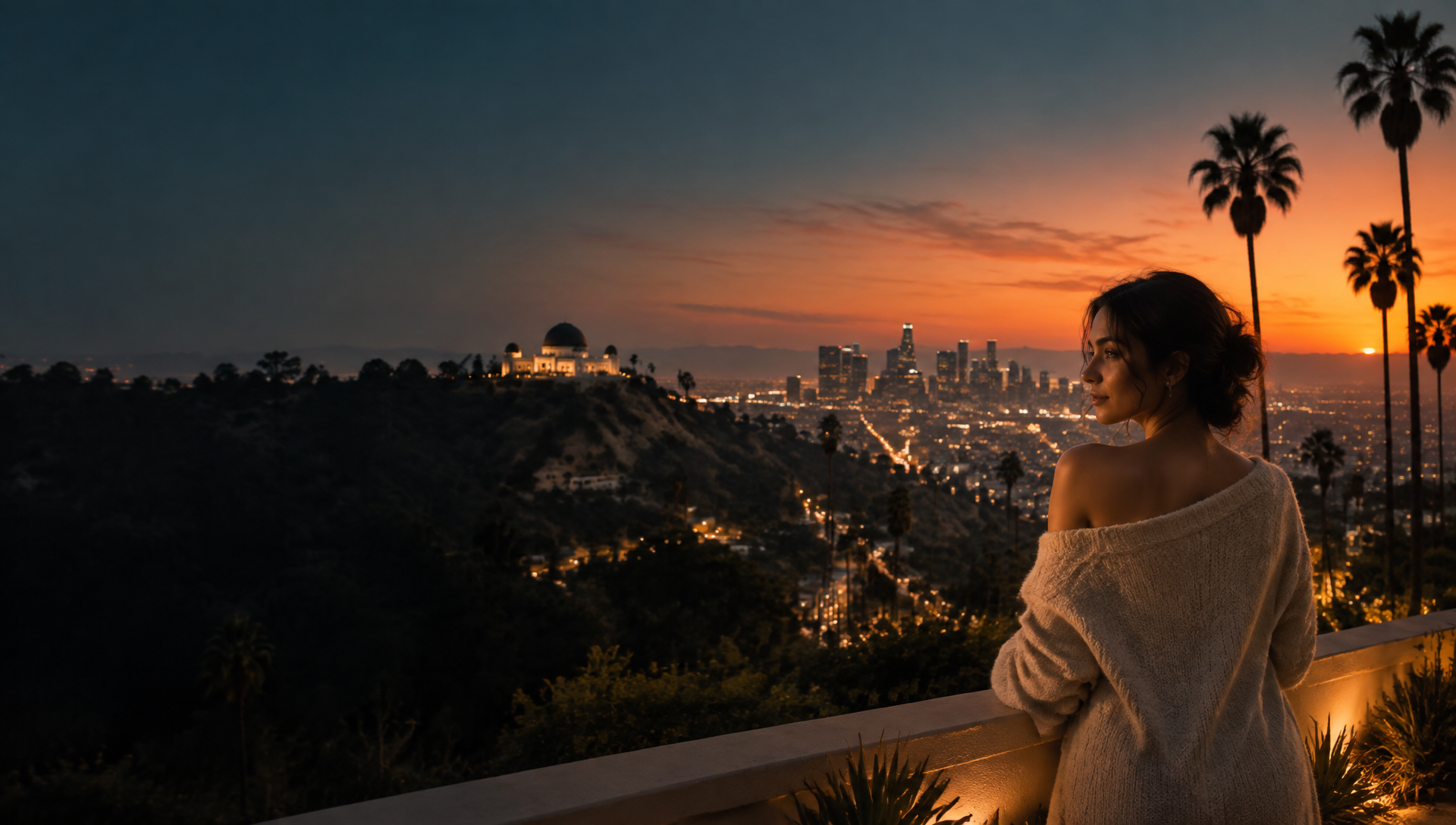Los Angeles wellness professional overlooking Downtown and Griffith Observatory